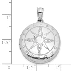 Sterling Silver Rhodium-plated Polished Compass Rose 20mm Round Locket
