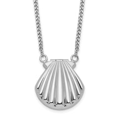 Sterling Silver Rhodium-Rhodium-Plated Seashell 15mm Locket Necklace