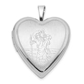 Sterling Silver Rh-plate Polished/Satin St. Christopher 20mm Heart Locket