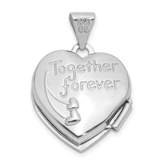Sterling Silver Rhodium-Plated 15mm Dove Together forever Reversible Heart Locket