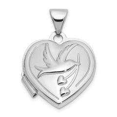 Sterling Silver Rhodium-Plated 15mm Dove Together forever Reversible Heart Locket