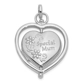 Sterling Silver Rhodium-Plated Floral Special Mom Reversible/Moveable Heart Locket