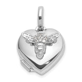 Sterling Silver Rhodium-plated Polished 12mm CZ Bee Heart Locket