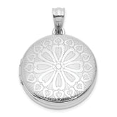 Sterling Silver Rhodium-plated 20mm Floral Heart Filigree Round Locket