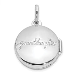 Sterling Silver Rhodium-Plated Floral 16mm Granddaughter Reversible Round Locket