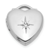 Sterling Silver Rhodium-plated Polished Front/Brushed Back 1/20 carat Diamond 12mm Heart Locket