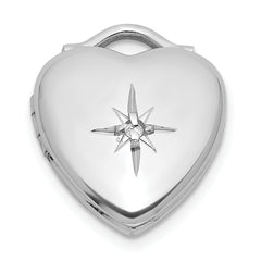 Sterling Silver Rhodium-plated Polished Front/Brushed Back 1/20 carat Diamond 12mm Heart Locket