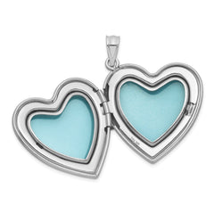 Sterling Silver Rhodium-plated Brushed And Polished 1/20 carat Diamond 24mm Heart Locket