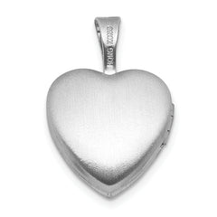 Sterling Silver Rhodium-plated Brushed And Polished 1/20 carat Diamond 12mm Heart Locket