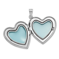 Sterling Silver Rhodium-plated Brushed 1/20 carat Diamond Pink and Green Enameled Rose LOVE YOU MOM 24mm Heart Locket