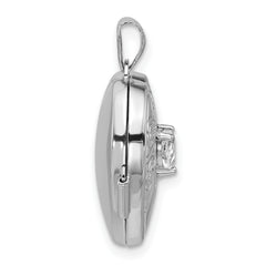 Sterling Silver Rhodium-plated White Topaz April Birthstone 18mm Heart Locket