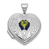 Sterling Silver Rhodium-plated Peridot August Birthstone 18mm Heart Locket