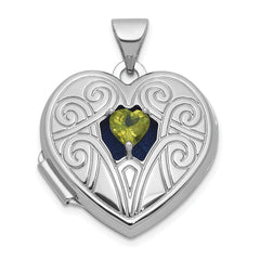 Sterling Silver Rhodium-plated Peridot August Birthstone 18mm Heart Locket