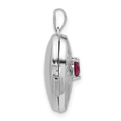 Sterling Silver Rhodium-plated Lab Created Ruby July Birthstone 18mm Heart Locket
