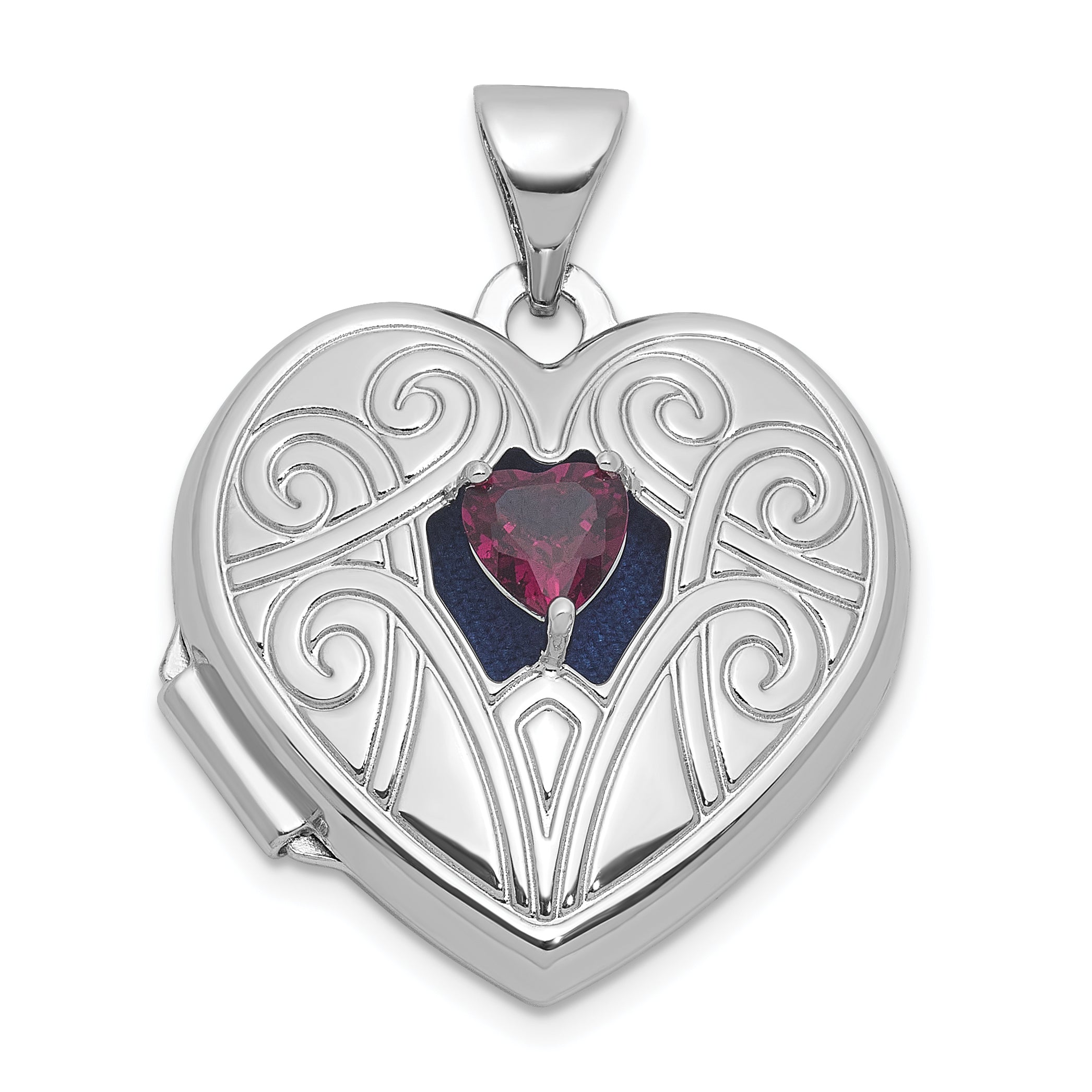 Sterling Silver Rhodium-plated Rhodolite Garnet June Birthstone 18mm Heart Locket