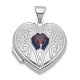 Sterling Silver Rhodium-plated Rhodolite Garnet June Birthstone 18mm Heart Locket