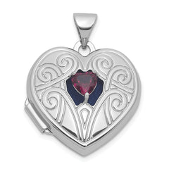 Sterling Silver Rhodium-plated Rhodolite Garnet June Birthstone 18mm Heart Locket