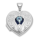 Sterling Silver Rhodium-plated Aquamarine March Birthstone 18mm Heart Locket