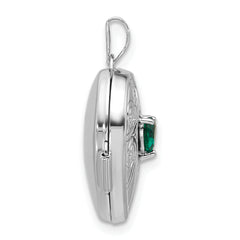 Sterling Silver Rhodium-plated Lab Created Emerald May Birthstone 18mm Heart Locket