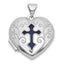 Open Cross Heart Locket in Sterling Silver with Blue Fabric Interior - Sophia Jewelers
