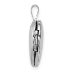 Sterling Silver Rhodium-plated Polished Front/Brushed Back with Curved Dot Design 16mm Heart Locket