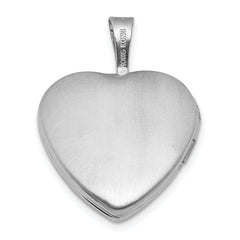 Sterling Silver Rhodium-plated Polished Front/Brushed Back with Curved Dot Design 16mm Heart Locket