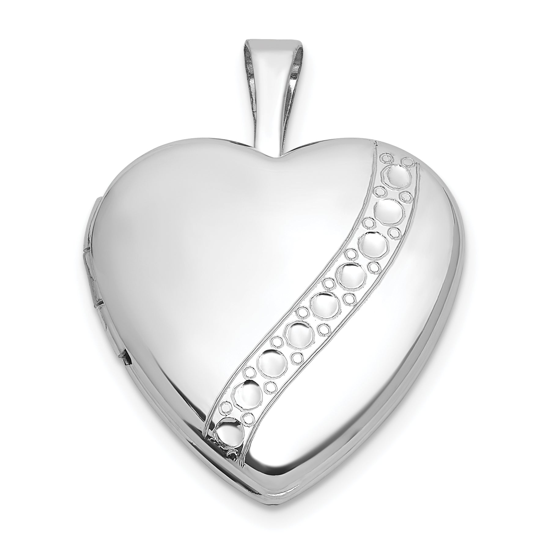 Sterling Silver Rhodium-plated Polished Front/Brushed Back with Curved Dot Design 16mm Heart Locket