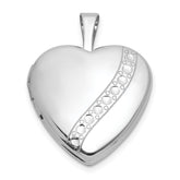 Sterling Silver Rhodium-plated Polished Front/Brushed Back with Curved Dot Design 16mm Heart Locket