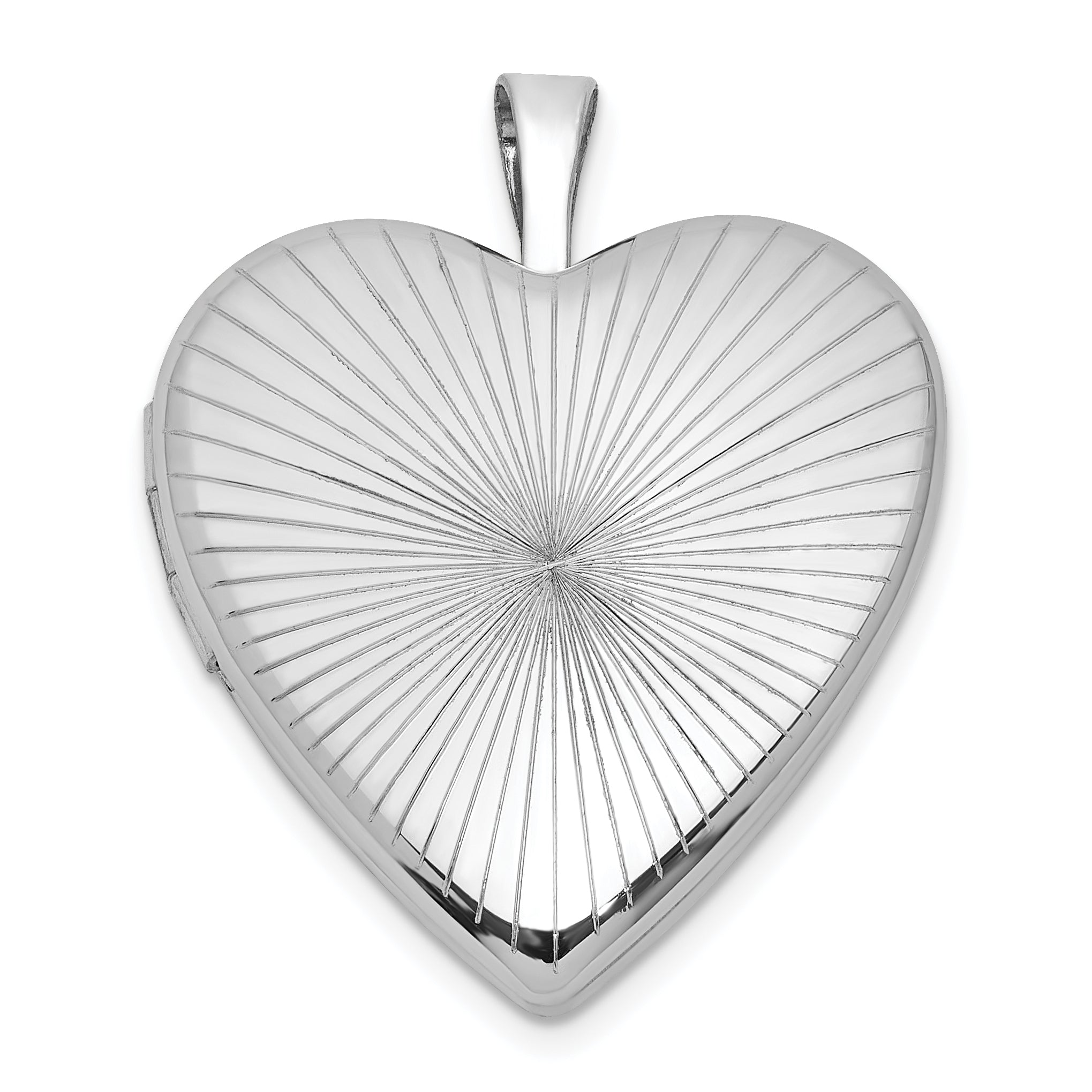 Sterling Silver Rhodium-plated Polished Front/Brushed Back Starburst Pattern 20mm Heart Locket