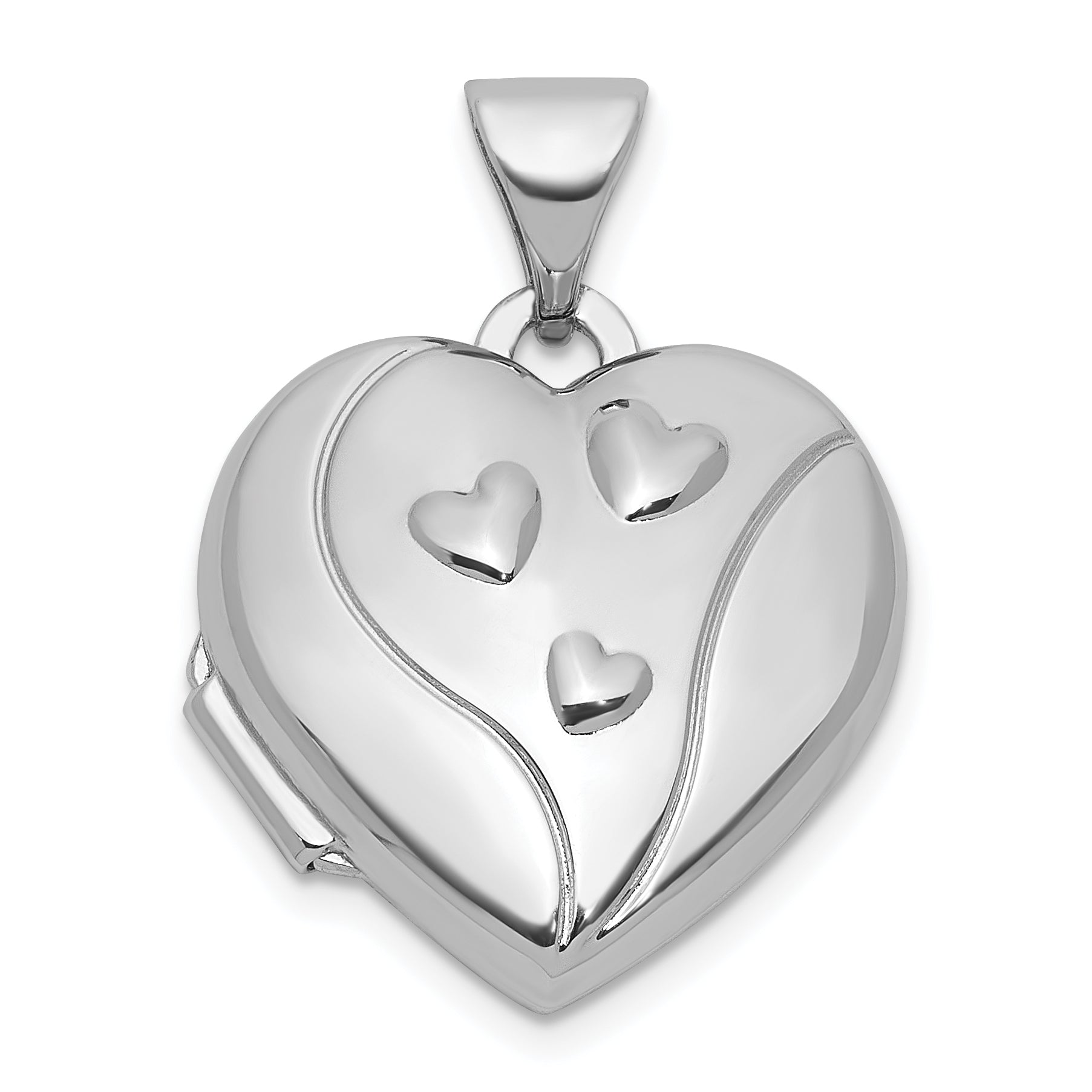 Sterling Silver Rhodium-plated MY LOVE MY LIFE MY FOREVER On Reverse 15mm Heart Locket