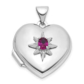 Sterling Silver Rhodium-plated Lab Created Ruby 18mm Starburst Heart Locket