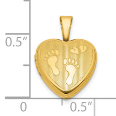 Sterling Silver Gold-plated Polished Front/Brushed Back Foot Prints with Hearts 12mm Heart Locket