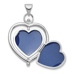 Sterling Silver Rhodium-plated Tree Of Life and Flowers in Spinning Frame Reversible 15mm Heart Locket