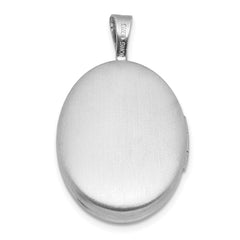 Sterling Silver Rhodium-plated Brushed And Polished 1/20 carat Diamond 16mm Oval Locket