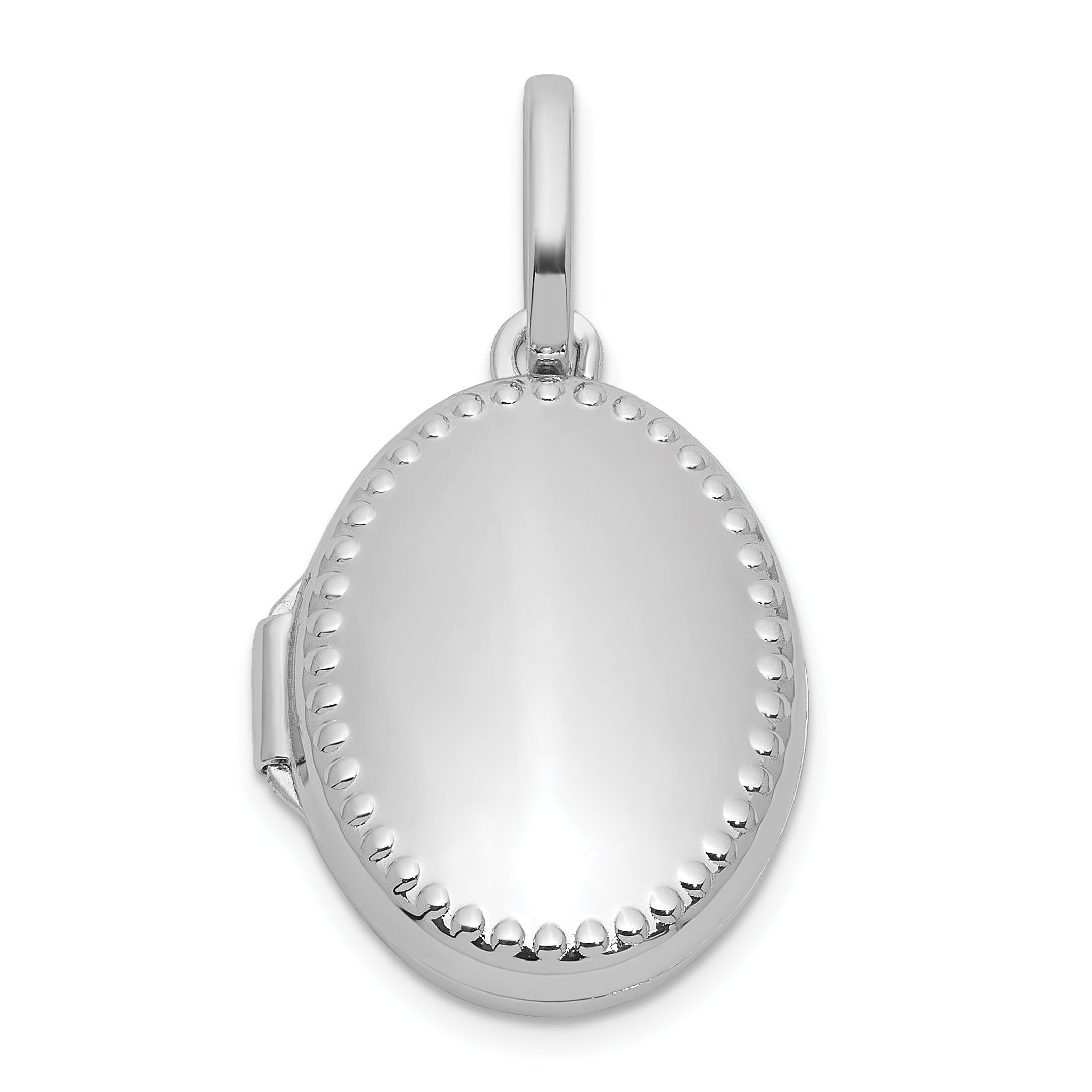 Sterling Silver Rhodium-plated Polished with Beaded Border 17mm Oval Locket