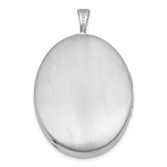 Sterling Silver Rhodium-plated Polished Front/Brushed Back Diamond-cut Floral Design 20mm Oval Locket