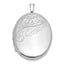 Sterling Silver Rhodium-plated Polished Front/Brushed Back Diamond-cut Floral Design 20mm Oval Locket