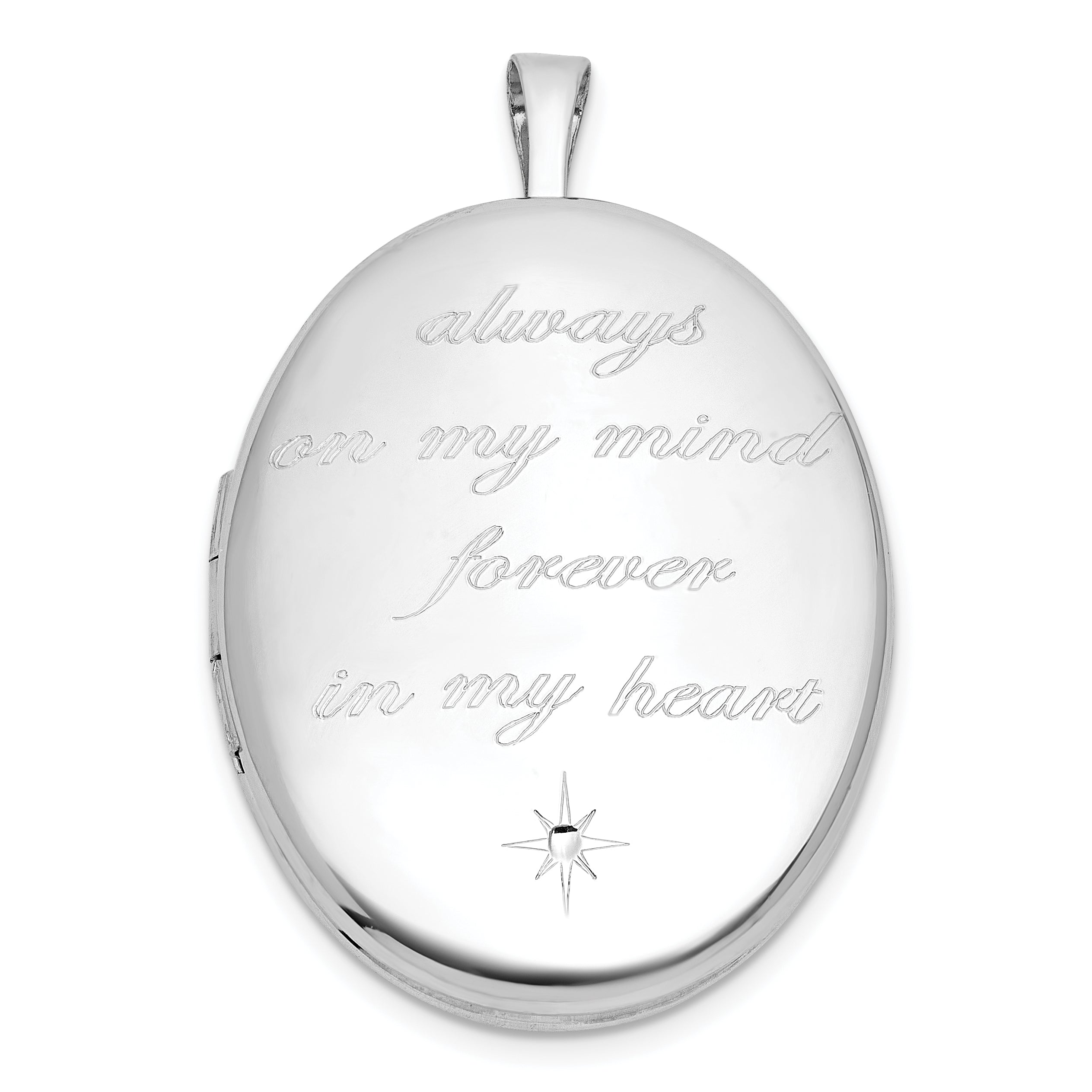 Sterling Silver Rhodium-plated Polished Front/Brushed Back ALWAYS ON MY MIND FOREVER IN MY HEART 20mm Oval Locket