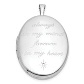 Sterling Silver Rhodium-plated Polished Front/Brushed Back ALWAYS ON MY MIND FOREVER IN MY HEART 20mm Oval Locket