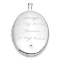 Sterling Silver Rhodium-plated Polished Front/Brushed Back ALWAYS ON MY MIND FOREVER IN MY HEART 20mm Oval Locket