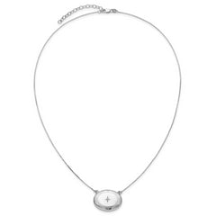 Sterling Silver Rhodium-plated Polished Front/Brushed Back 1/20 ct. Diamond Floral 18.75 inch with 2 inch ext. 20mm Oval Locket Necklace