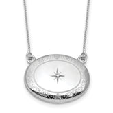 Sterling Silver Rhodium-plated Polished Front/Brushed Back 1/20 ct. Diamond Floral 18.75 inch with 2 inch ext. 20mm Oval Locket Necklace