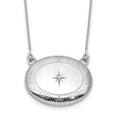 Sterling Silver Rhodium-plated Polished Front/Brushed Back 1/20 ct. Diamond Floral 18.75 inch with 2 inch ext. 20mm Oval Locket Necklace