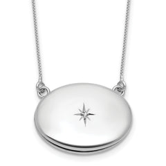 Sterling Silver Rhodium-plated Polished Front/Brushed Back 1/20 ct. Diamond 18.75 inch with 2 inch extension 20mm Oval Locket Necklace