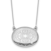 Sterling Silver Rhodium-plated Polished Front/Brushed Back 18.75 inch with 2 inch extension 20mm Oval Filigree Locket Necklace
