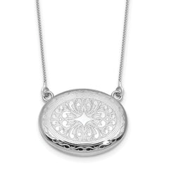 Sterling Silver Rhodium-plated Polished Front/Brushed Back 18.75 inch with 2 inch extension 20mm Oval Filigree Locket Necklace