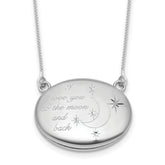 Sterling Silver Rhodium-plated Polished Front/Brushed Back Love To Moon and Back 18.75 inch with 2 inch ext. 20mm Oval Locket Necklace