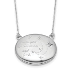 Sterling Silver Rhodium-plated Polished Front/Brushed Back Love To Moon and Back 18.75 inch with 2 inch ext. 20mm Oval Locket Necklace