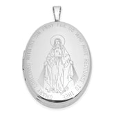 Sterling Silver Rhodium-plated Polished Front/Brushed Back Miraculous Medal 20mm Oval Locket