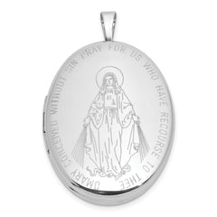 Sterling Silver Rhodium-plated Polished Front/Brushed Back Miraculous Medal 20mm Oval Locket